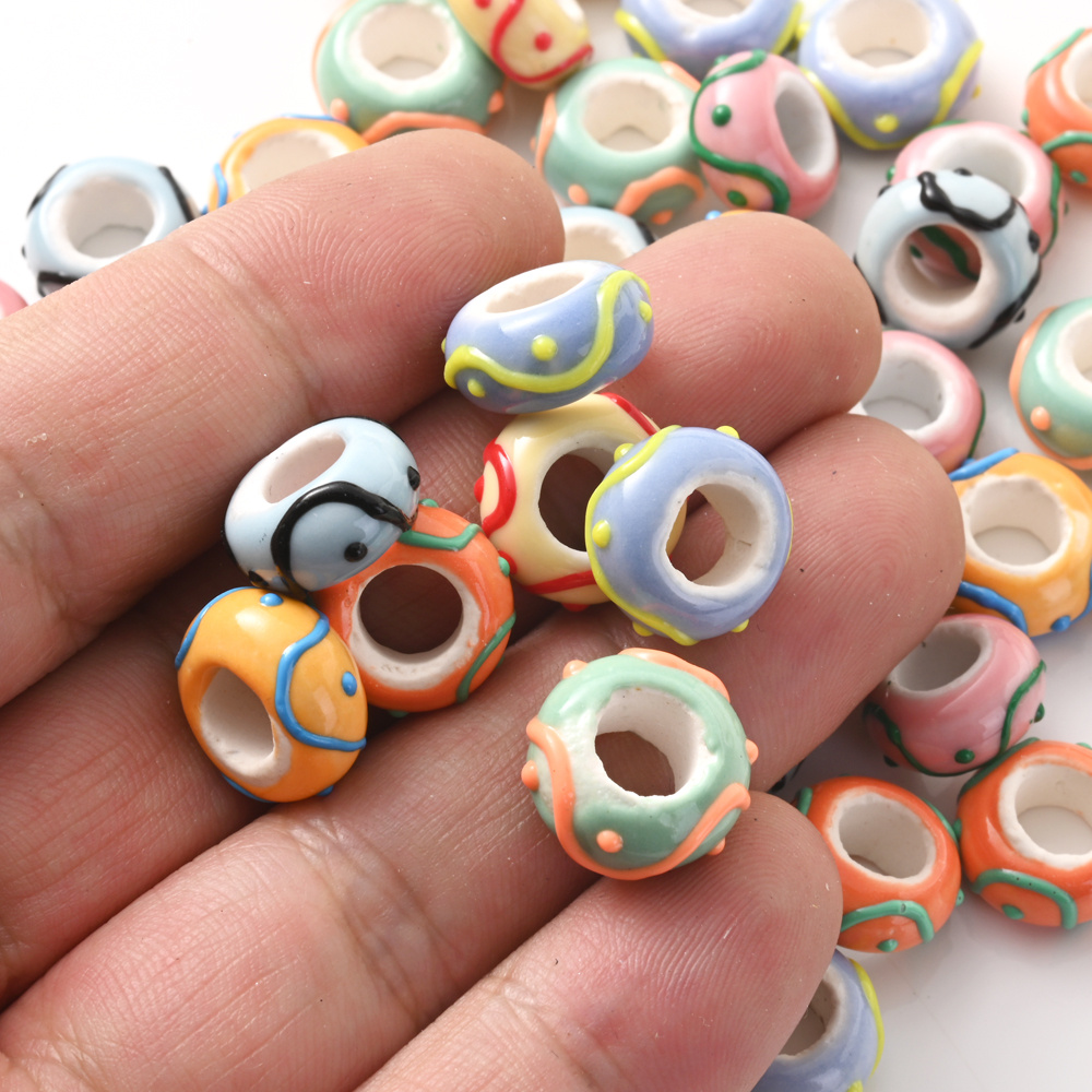 5pcs Colorful Hand-Painted Ceramic Decorative Beads